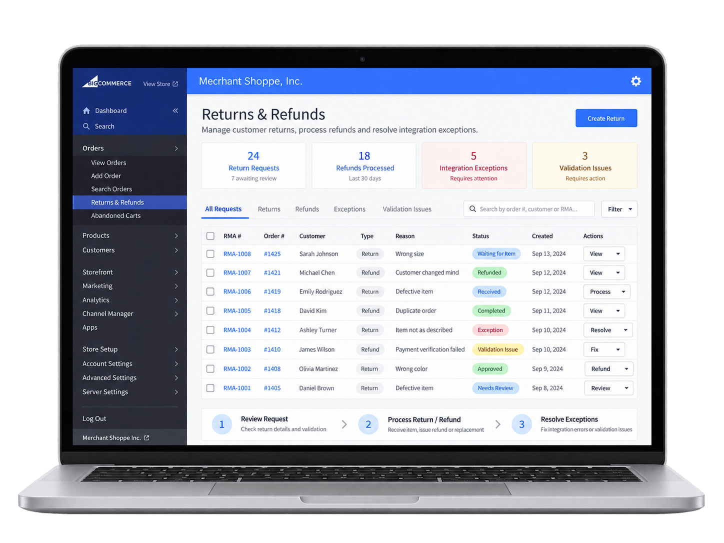 Process Refunds, Returns & Integration Exceptions