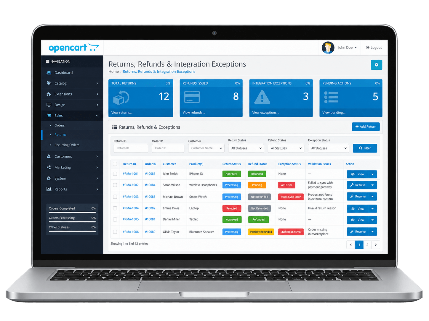 Process Returns, Refunds & Integration Exceptions