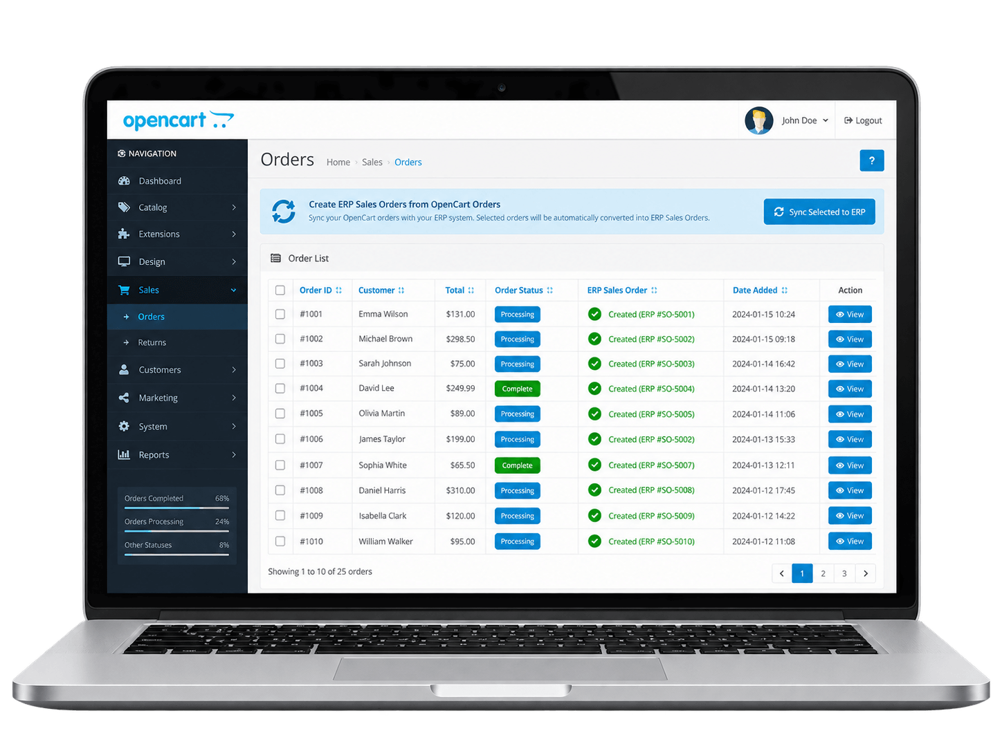 Create ERP Sales Orders from OpenCart Orders
