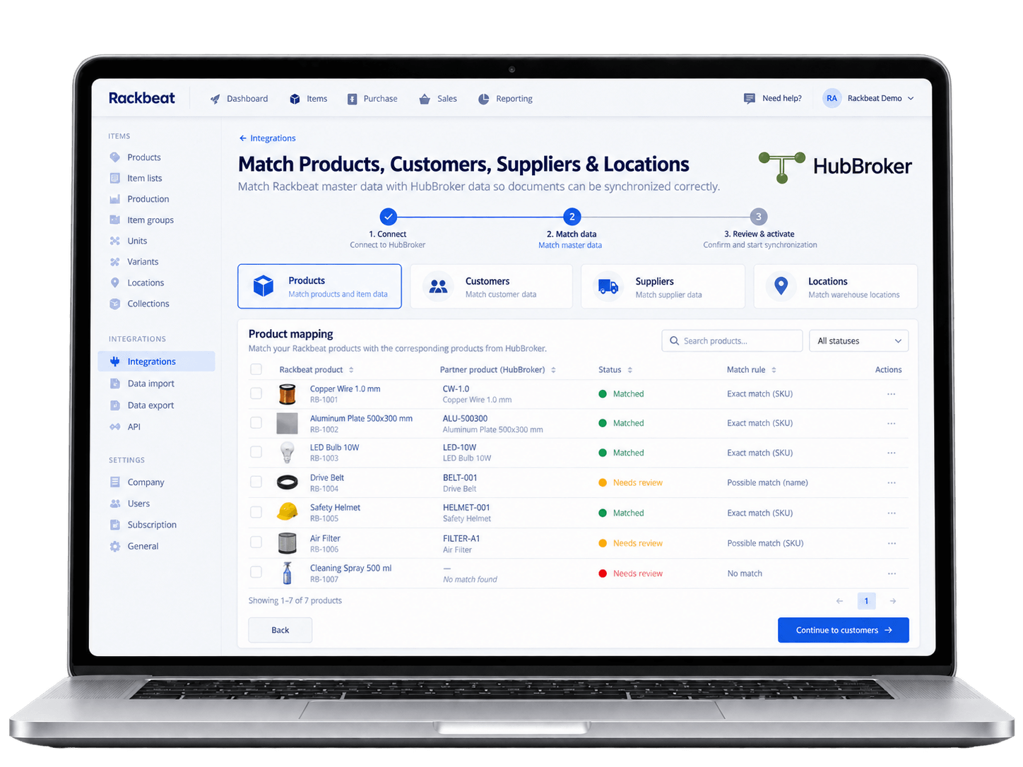 Match Products, Customers, Suppliers & Locations