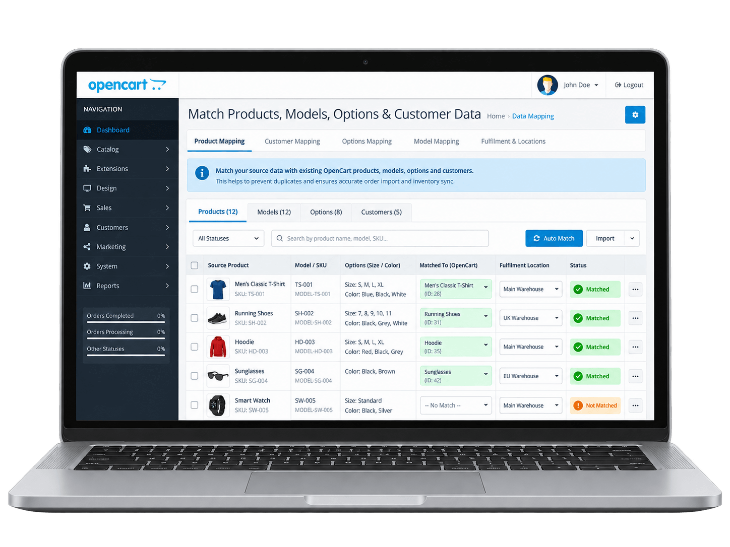 Match Products, Models, Options & Customer Data