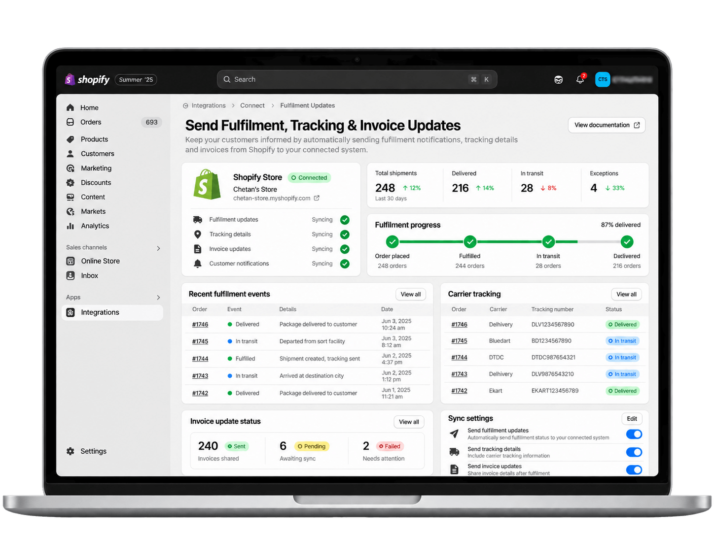 Send Fulfilment, Tracking & Invoice Updates