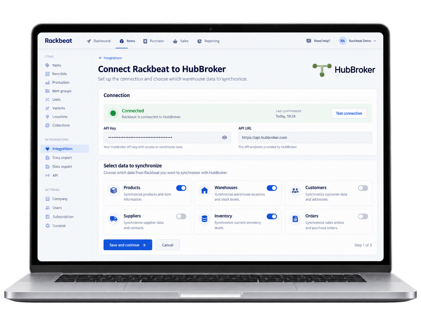 Connect Rackbeat & Select Warehouse Data