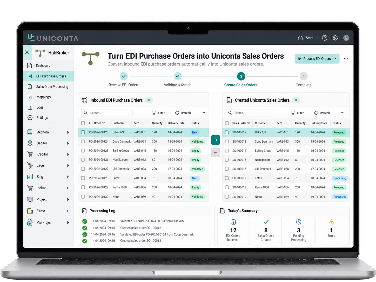 Turn EDI Purchase Orders into Uniconta Sales Orders