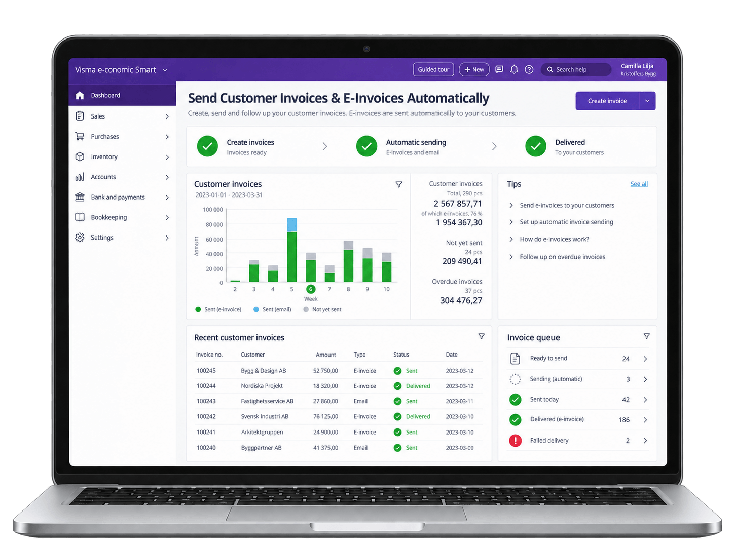 Send Customer Invoices & E-Invoices Automatically