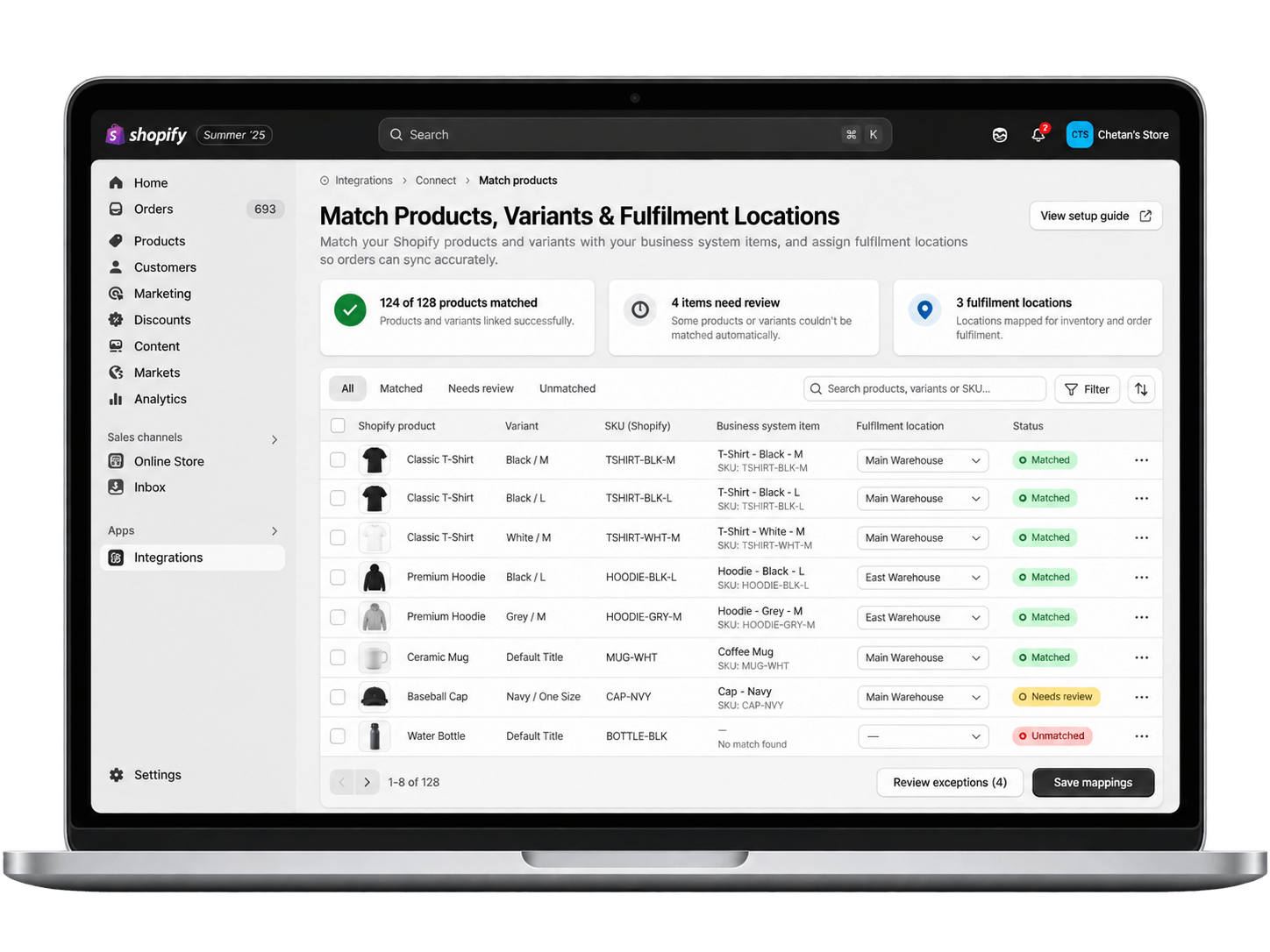 Match Products, Variants & Fulfilment Locations
