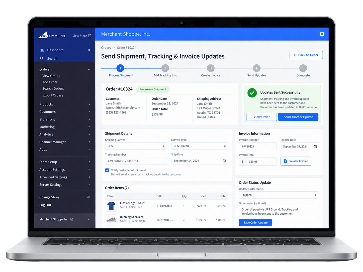 Send Shipment, Tracking & Invoice Updates