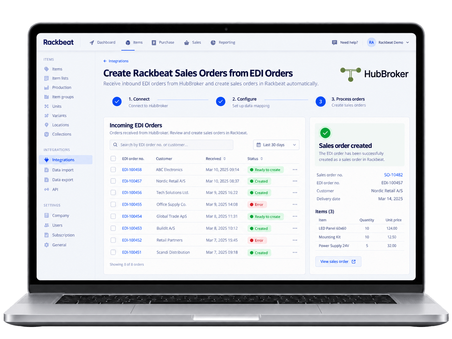 Create Rackbeat Sales Orders from EDI Orders